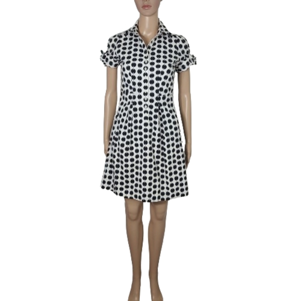 Club Monaco Black & White Pleated Mini Shirt Dress Women's Size 0 - Picture 8 of 13